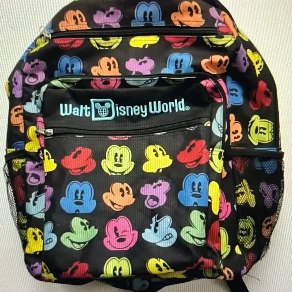 Walt Disney World Parks Lots Zip Of Pockets Mickey Mouse Backpack Full Size